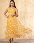 Floral Yellow Printed Tiered Dress