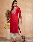 Printed Red Straight Kurta