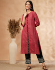 Printed Straight Red Kurta