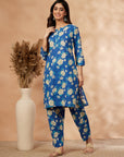 Blue Floral Print Kurta Set