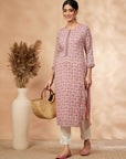 Light Pink Floral Print Straight Kurta