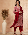 Red Printed A-Line Kurta Set