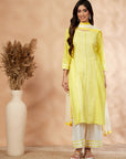 Yellow Embroidered Cotton Kurta Set