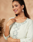 Light Green Solid Floral Straight Kurta