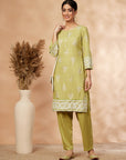 Lime Green Printed Straight Kurta Set