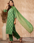 Green Printed Kurta Set