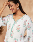 Off-White Floral Straight Kurta