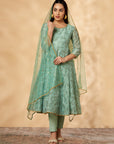 Mint Printed Kalidar Kurta Set
