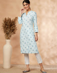 Light Blue Print Straight Kurta