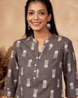 Printed Grey Straight Kurta