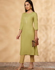 Mint Embroidered A-Line Kurta