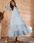 Light Blue Printed Tiered Dress