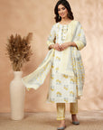 Straight Yellow Printed Kurta Set