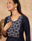 Navy Blue A-Line Kurta