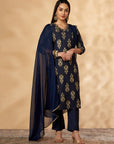 Navy Blue Printed Kurta Set