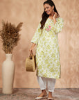 Green Printed Rayon Straight Kurta