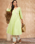 Printed Lime Green Gathered Kurta