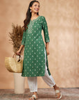 Green Printed Cotton Straight Kurta