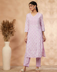 Lilac Print A-Line Kurta Set