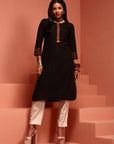 Black Embroidered Straight Kurta