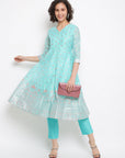Blue Brocade Anarkali Set