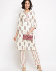 Printed Off-white Kurta Set