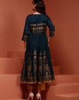 Teal Printed Shantoon Kalidar Kurta