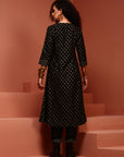 Black Printed A-line Kurta Set