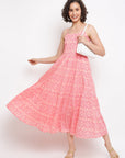 Pink Printed Strapped Dress