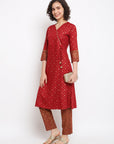 Red A-line Angrakha Kurta Set