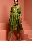 Green Jaquard A-Line Chanderi Kurta Set