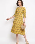 Printed Straight Musturd Dress
