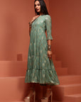 Mint Printed Georgette Tiered Dress