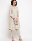 Beige Printed A-line Angrakha Kurta Set