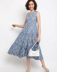 Printed Blue Tiered Dress