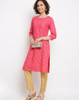 Printed Floral Pink Straight Kurta