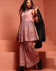 Cotton Pink Printed Kurta- Sharara Set