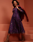 Violet Printed Shantoon Kalidar Kurta