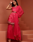 Fuchsia Chanderi Jaquard A-line Kurta Set
