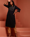 Navy Straight Embroidered Kurta