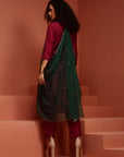 Wine Embroidered Straight Kurta Set