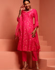 Fuchsia Chanderi Jaquard A-Line Kurta
