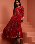 Red Tiered Rayon Printed Dress