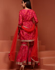 Pink Floral Printed Gathered Kurta Set