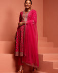 Fuchsia Kalidar Printed Kurta Set