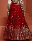 Red Printed Brocade Skirt