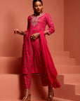 Fuchsia Embroidered Rayon Kurta Set