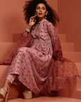 Peach Floral Gathered Printed Kurta Set