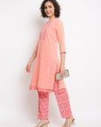 Pink A-line Mandarin Kurta set