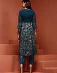 Teal Brocade Gathered Kurta Set